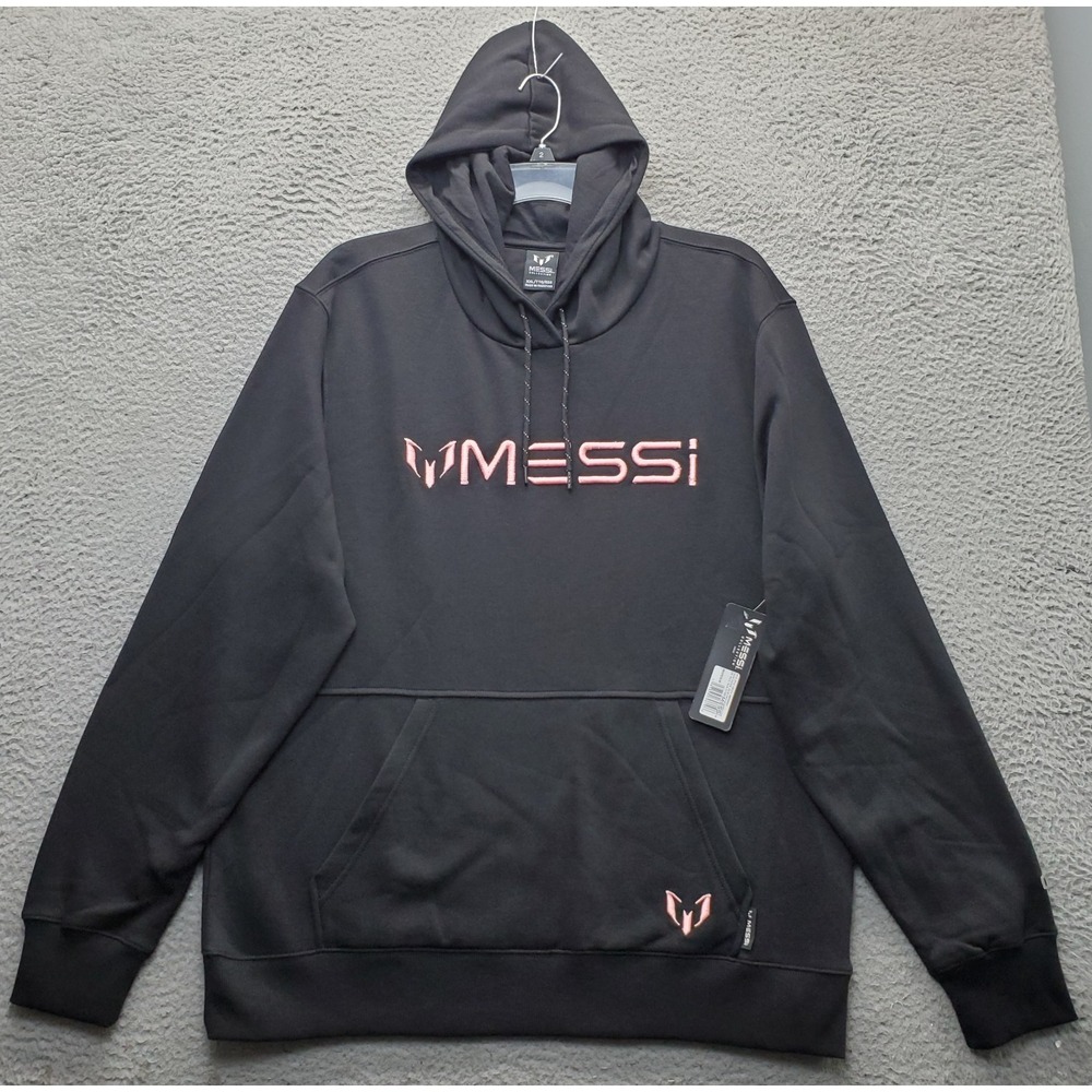 Messi Collection Soccer Hoodie Mens XXL Black Fleece Lined Long Sleeve Pullover